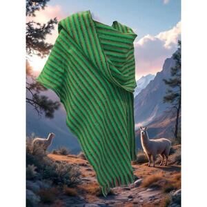 Vintage Alpaca-Wool Poncho.   Hand made in Peru.  86” long .